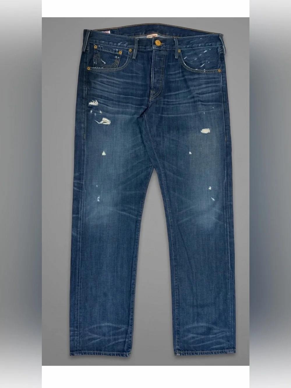 True Religion Straight Distressed Dark Blue Jeans